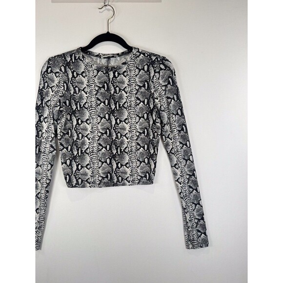 Alice + Olivia Womens Top Gray Delaina Snakeskin Print Cropped Long Sleeve XS - Picture 6 of 12
